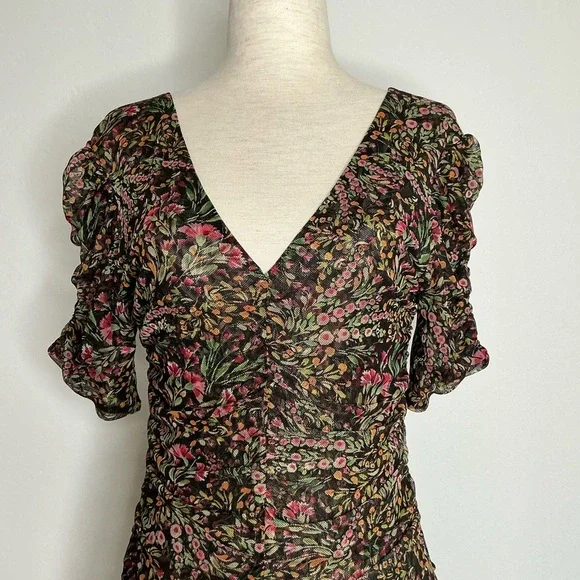 MISA Rebecca Tiered Ruched Floral Chiffon Dress Short Sleeve Size Small - Picture 7 of 15
